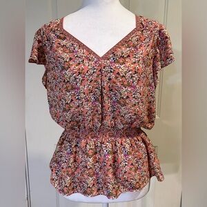 Max Studio, Boho Bubble Hem Floral Blouse, Size S